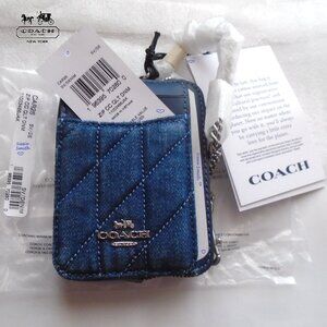 Coach Zip Card Case in Quilted Denim & Smooth Leather